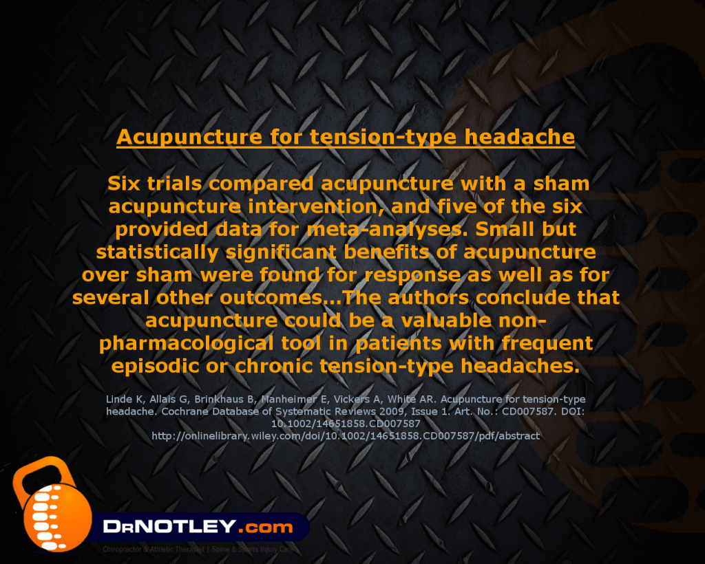 Acupuncture for tensiontype headache Cochrane Winnipeg
