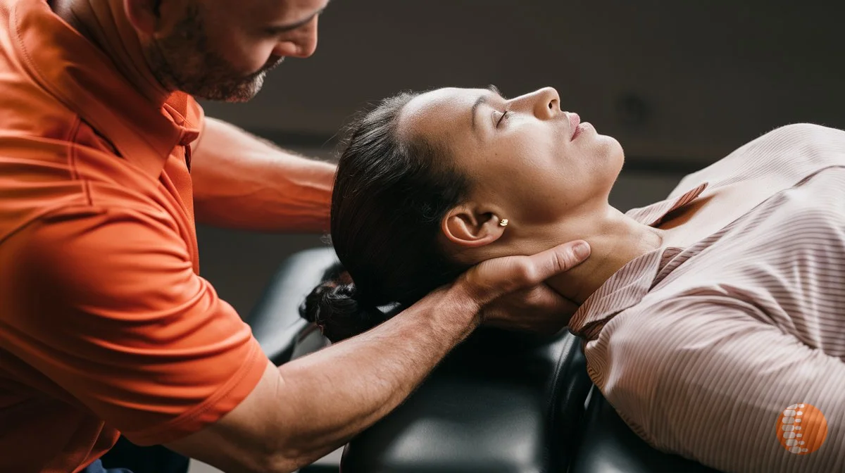Chiropractor performing neck adjustment for cervicogenic headache treatment