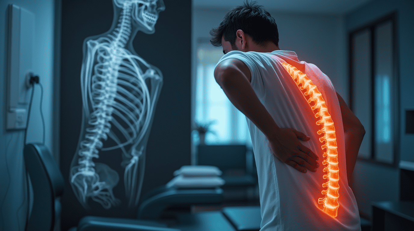 Person with lower back pain in chiropractic office